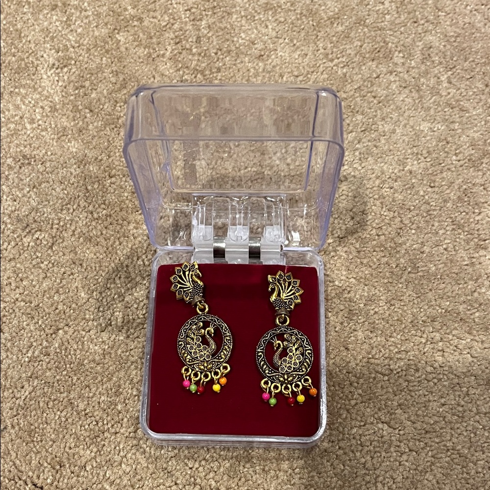 Gold and Multicolor Floral Dangle Earrings from india